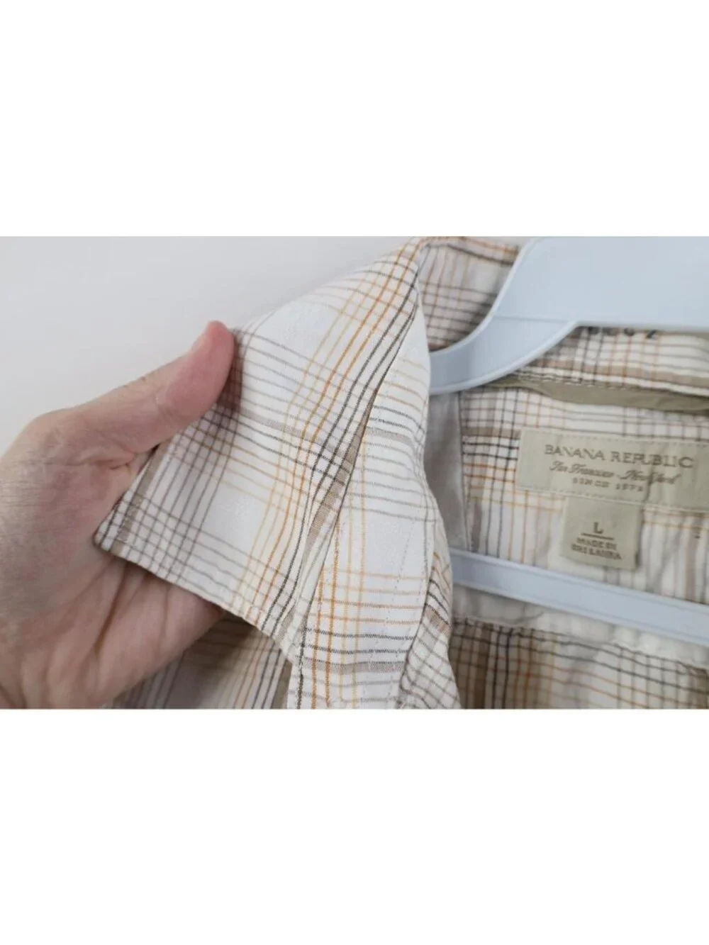 Vtg Y2K 2007 Banana Republic Mens Large Linen Blend Short Sleeve Button Shirt